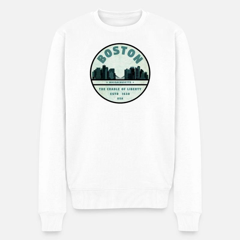 Boston Skyline Cradle Tee - Männer Premium Bio Pullover - Weiß