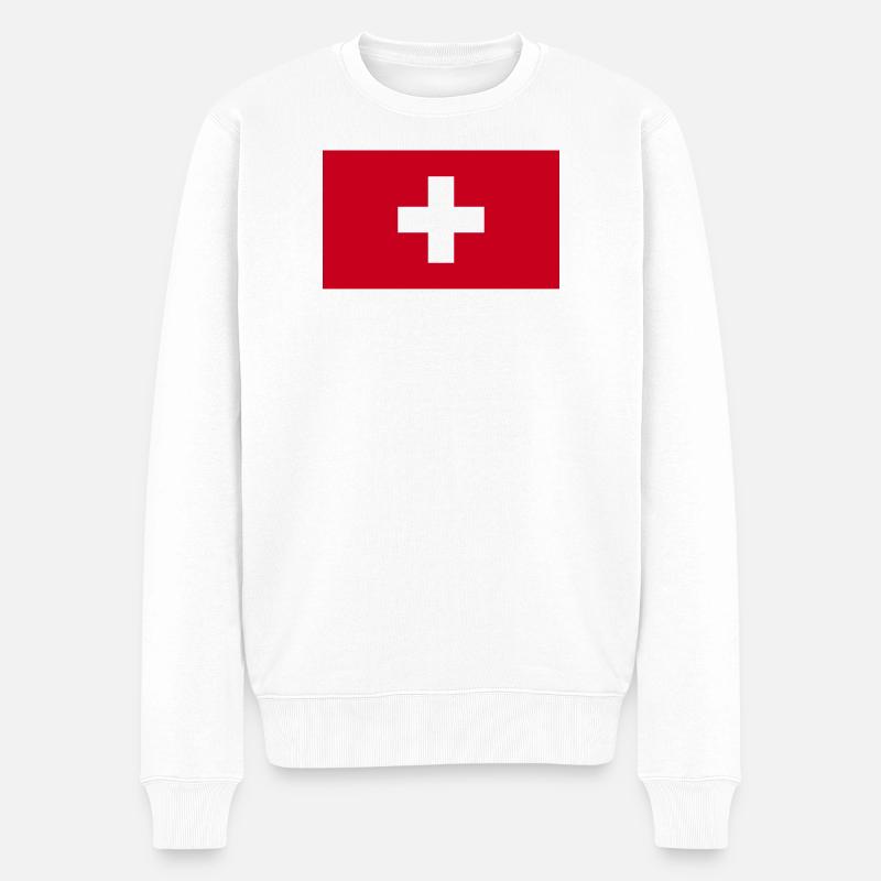Schweiz Flagge - Männer Premium Bio Pullover - Weiß