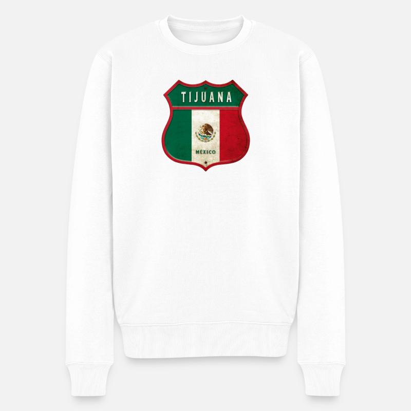 Tijuana Mexiko Wappen Design - Männer Premium Bio Pullover - Weiß