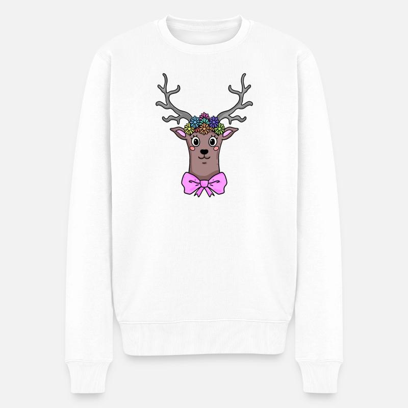 Reh Hirsch Illustration Geschenk - Männer Premium Bio Pullover - Weiß