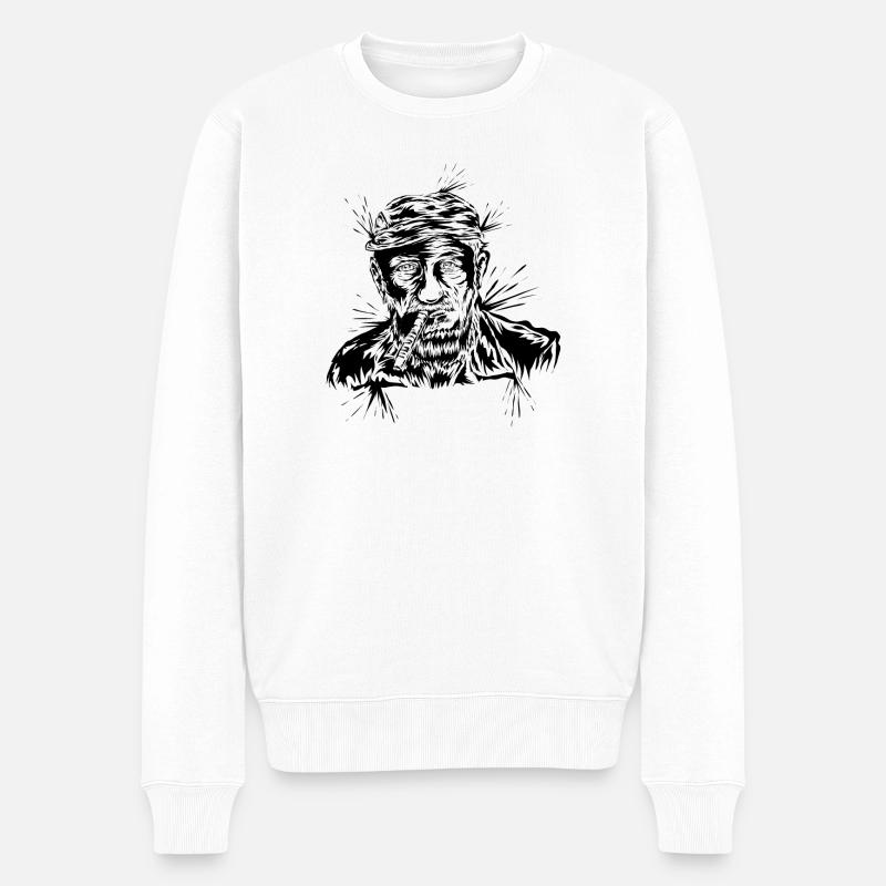 Opa mit Zigarre - Männer Premium Bio Pullover - Weiß