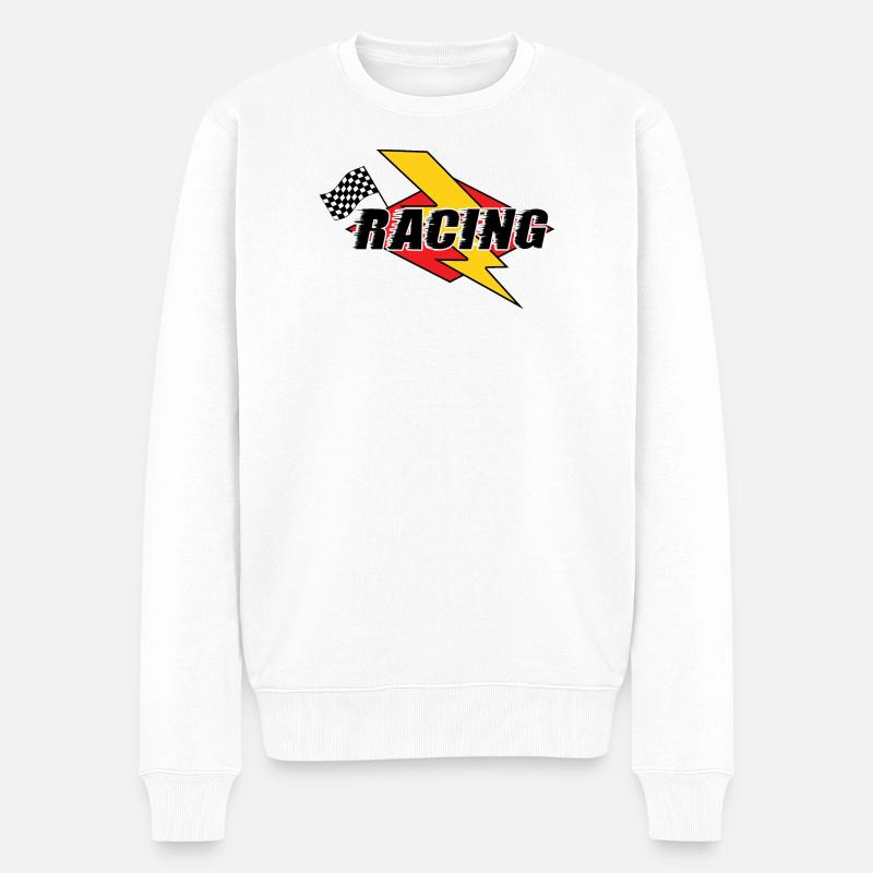 Éclair de course et drapeau - Pull Premium bio Homme - blanc
