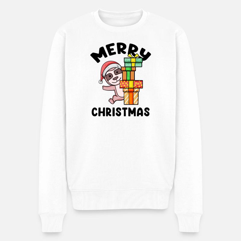 Frohe Weihnachten Faultier mit Geschenke - Männer Premium Bio Pullover - Weiß