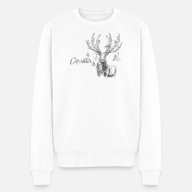 Weihnachtlicher Hirsch mit Geschenken - Männer Premium Bio Pullover - Weiß