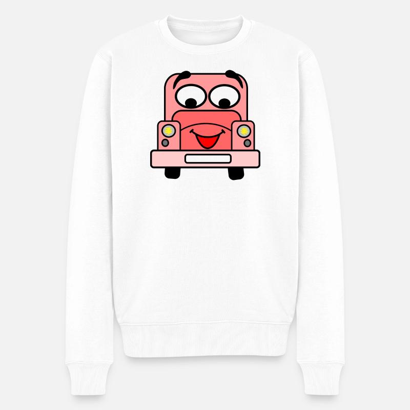 Fröhliches Auto mit Gesicht rosa - Männer Premium Bio Pullover - Weiß