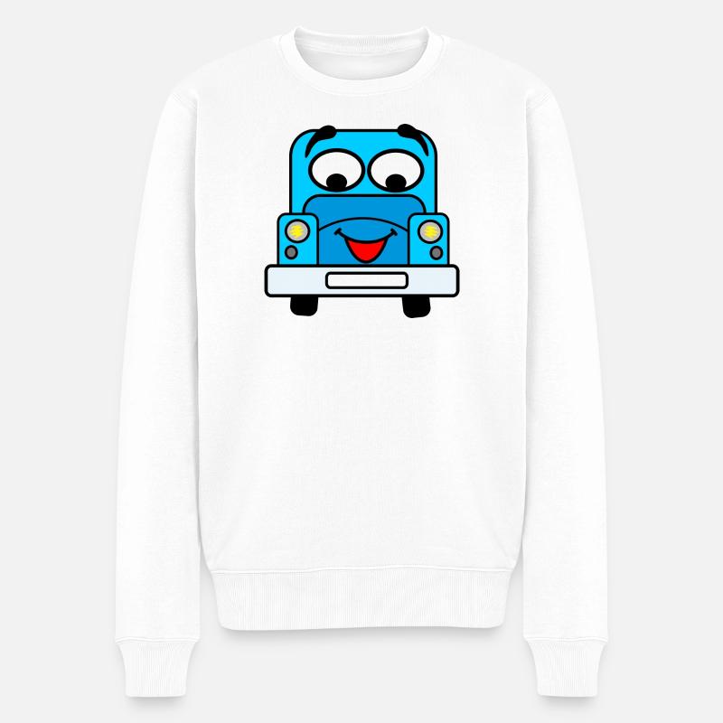 Voiture gaie avec visage bleu - Pull Premium bio Homme - blanc