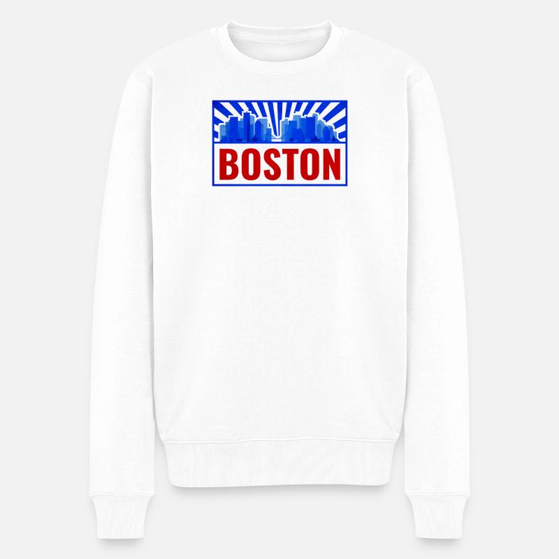 Boston Skyline Rétro Rouge Bleu - Pull Premium bio Homme - blanc