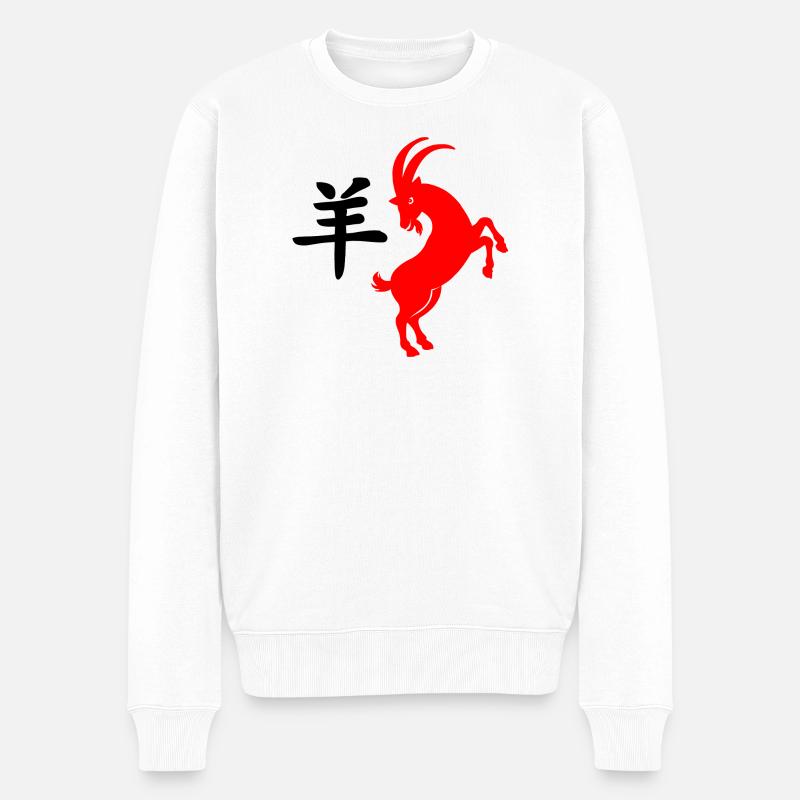 Écriture chinoise avec chèvre rouge - Pull Premium bio Homme - blanc