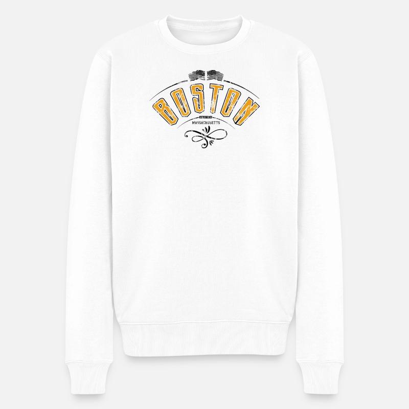 Boston Grunge-Effekt - Männer Premium Bio Pullover - Weiß