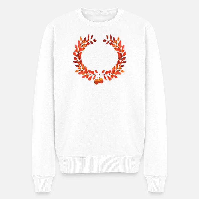 Herbstlaub Kranz mit Eicheln - Männer Premium Bio Pullover - Weiß