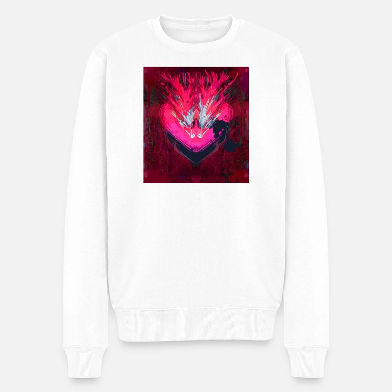 Neon Herz im Dunkelrot - Männer Premium Bio Pullover - Weiß