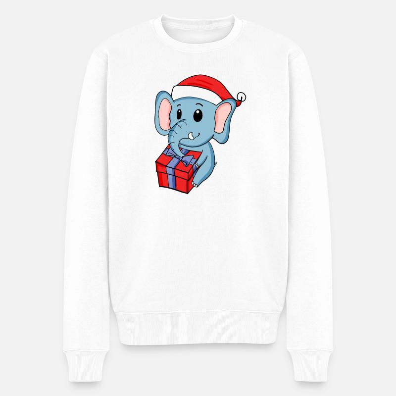 Weihnachten Elefant mit Geschenke - Männer Premium Bio Pullover - Weiß