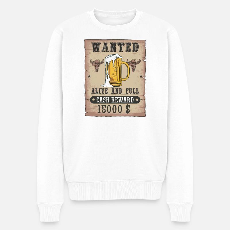 Bier Wanted lustiges Biertrinker Design - Männer Premium Bio Pullover - Weiß
