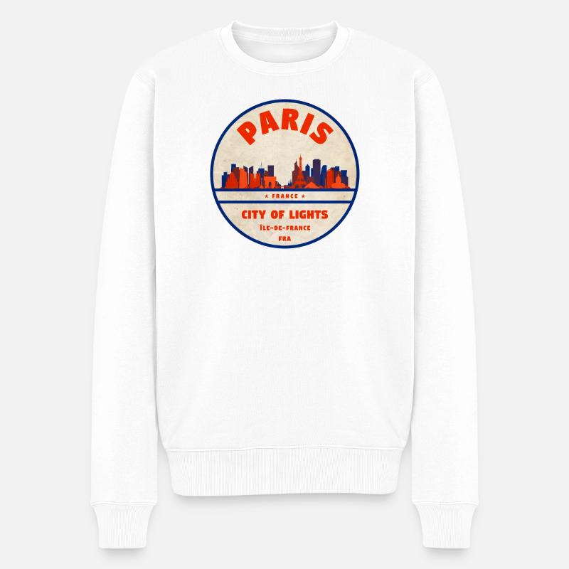 Paris Skyline Badge - Pull Premium bio Homme - blanc