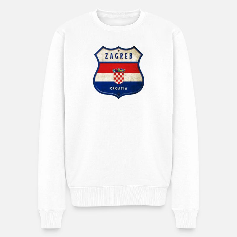 Zagreb Kroatien Flaggen Wappen Design - Männer Premium Bio Pullover - Weiß