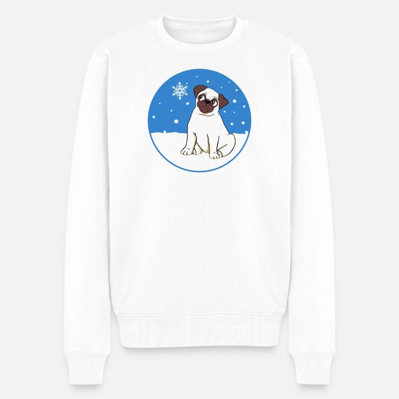 Mops im Schnee - Männer Premium Bio Pullover - Weiß