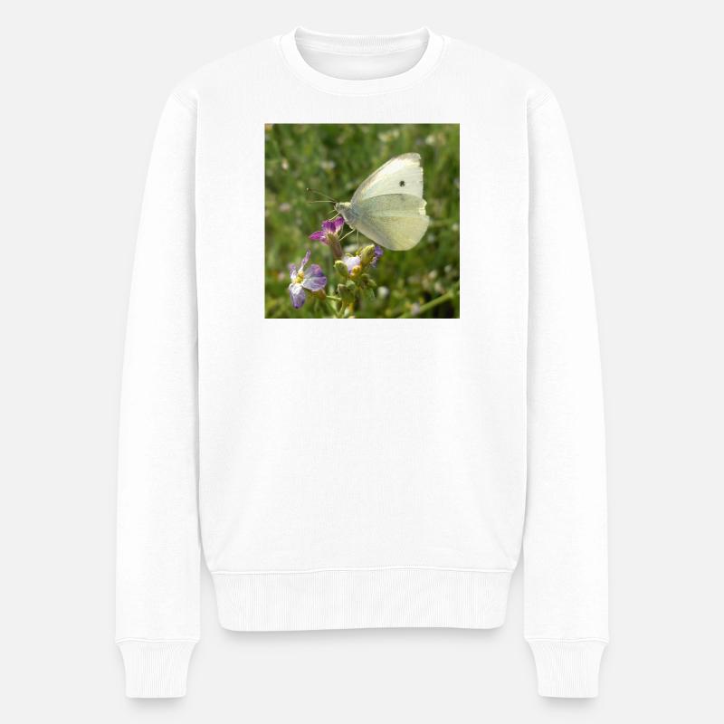 Weißer Schmetterling auf rosa Blüte - Männer Premium Bio Pullover - Weiß