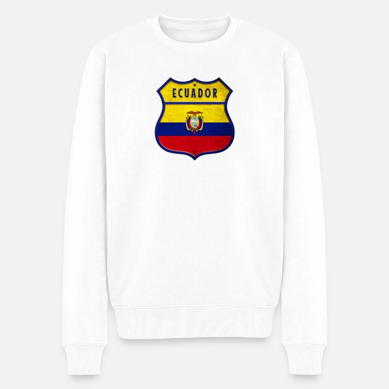 Ecuador Flaggen Wappen Design - Männer Premium Bio Pullover - Weiß