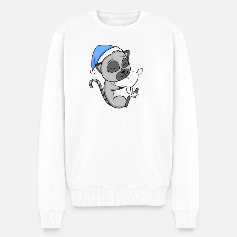 Lemur Lemuren - Männer Premium Bio Pullover - Weiß