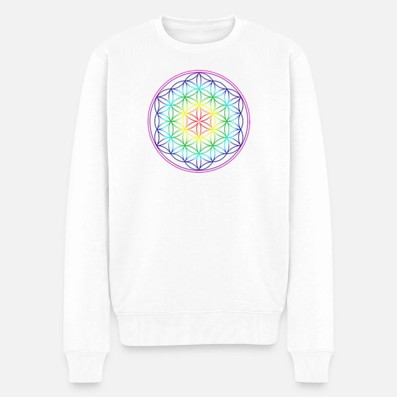 REGENBOGENBLUME DES LEBENS - Männer Premium Bio Pullover - Weiß