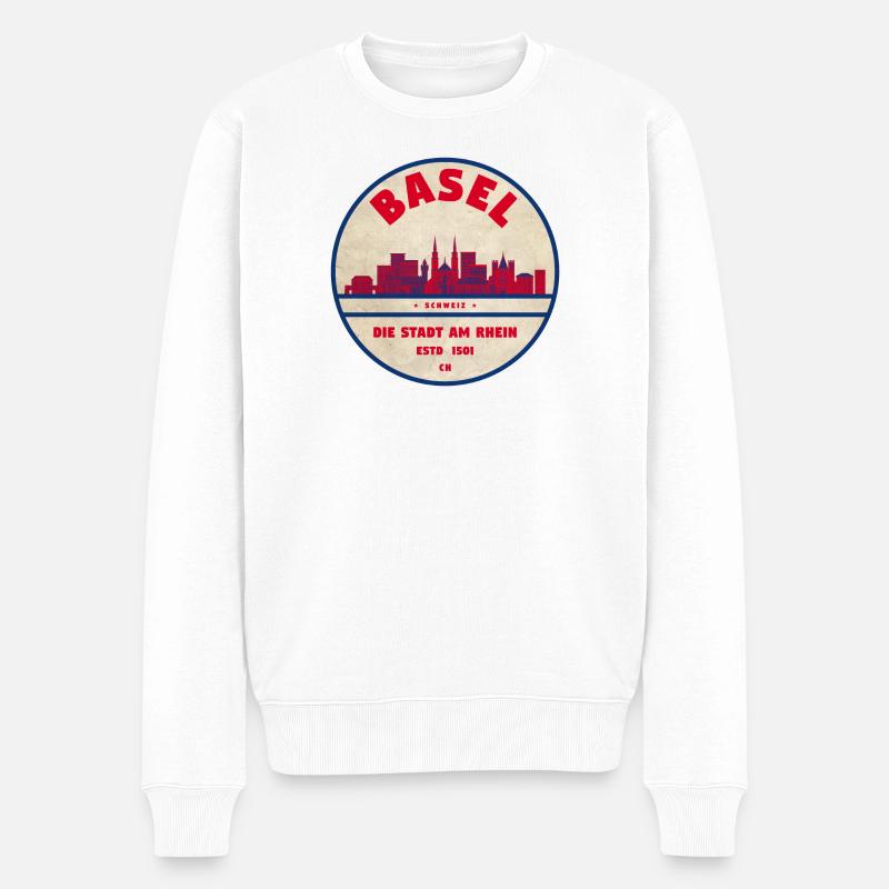 Basel Skyline Vintage Badge - Pull Premium bio Homme - blanc