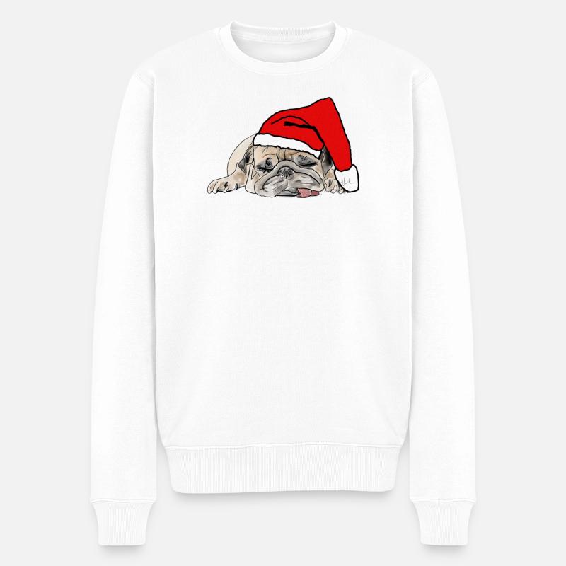 Mops Weihnachten - Männer Premium Bio Pullover - Weiß