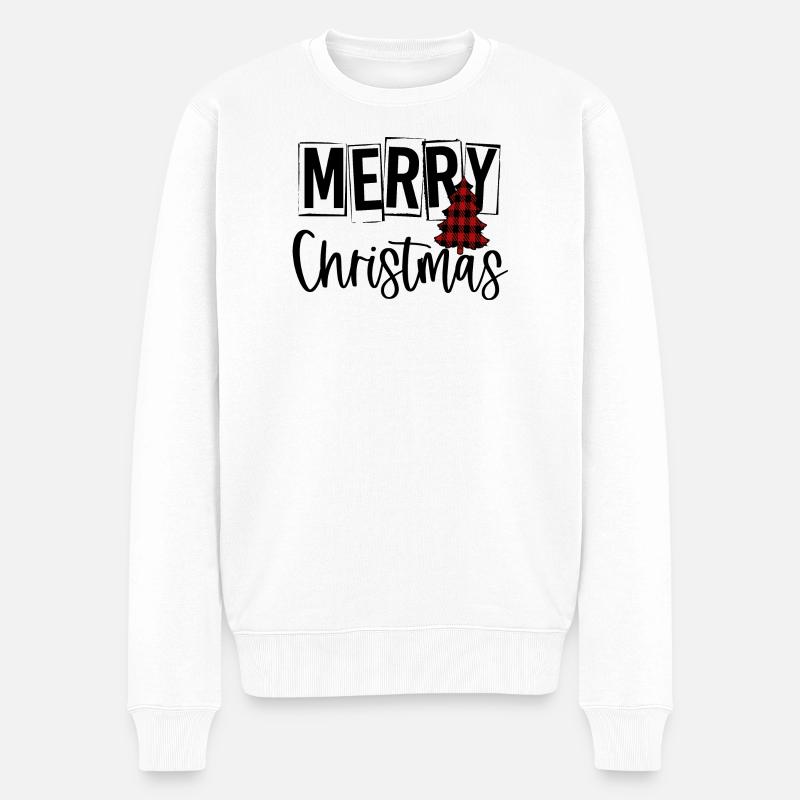 Arbre de Noël tartan rouge - Pull Premium bio Homme - blanc