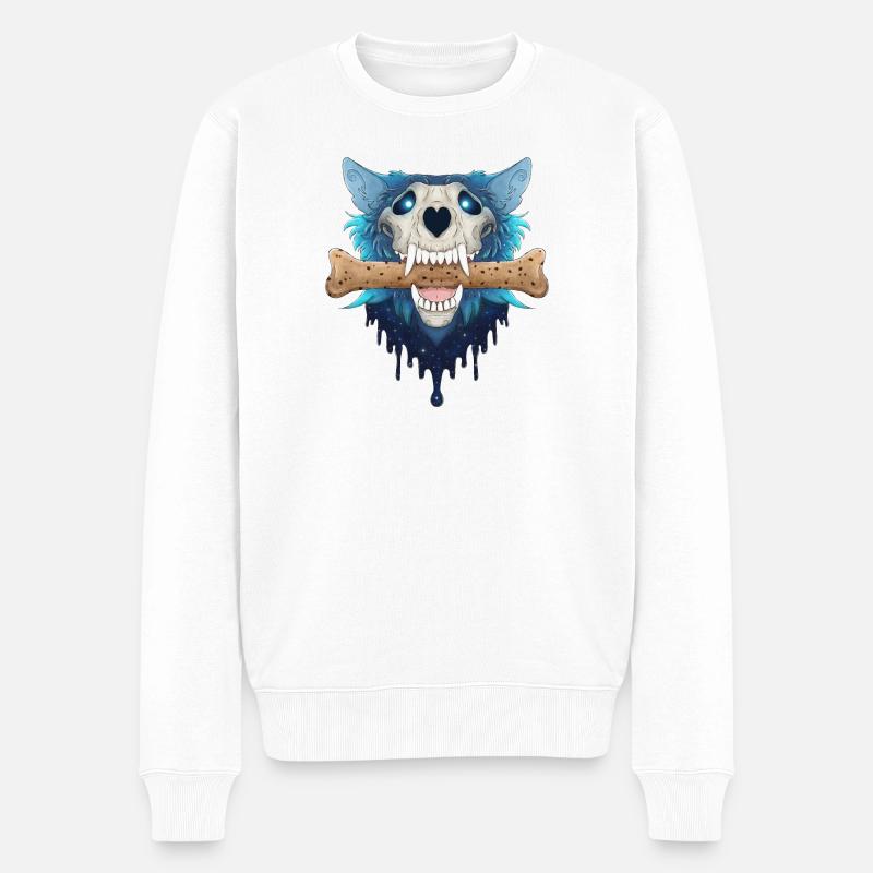 Höllenhund Schädel - Dämonischer blauer Wolf & Keksknochen - Männer Premium Bio Pullover - Weiß