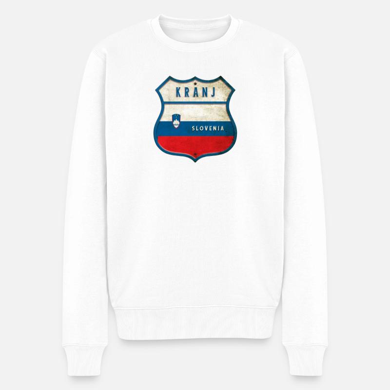 Kranj Slowenien Flaggen Wappen Design - Männer Premium Bio Pullover - Weiß