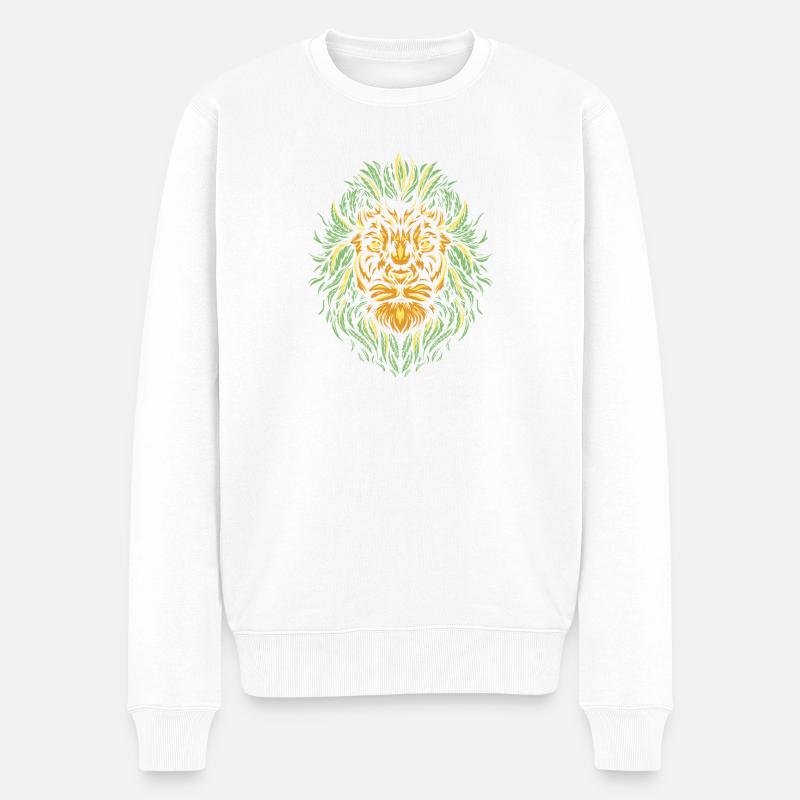 Masque vert feuille lion feuille - Pull Premium bio Homme - blanc