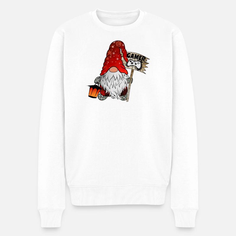Gamer Wichtel Christmas Gnom - Männer Premium Bio Pullover - Weiß
