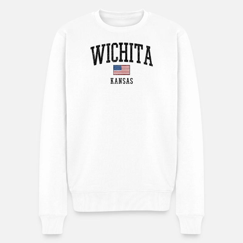 Wichita Kansas Vintage Flag Design - Männer Premium Bio Pullover - Weiß