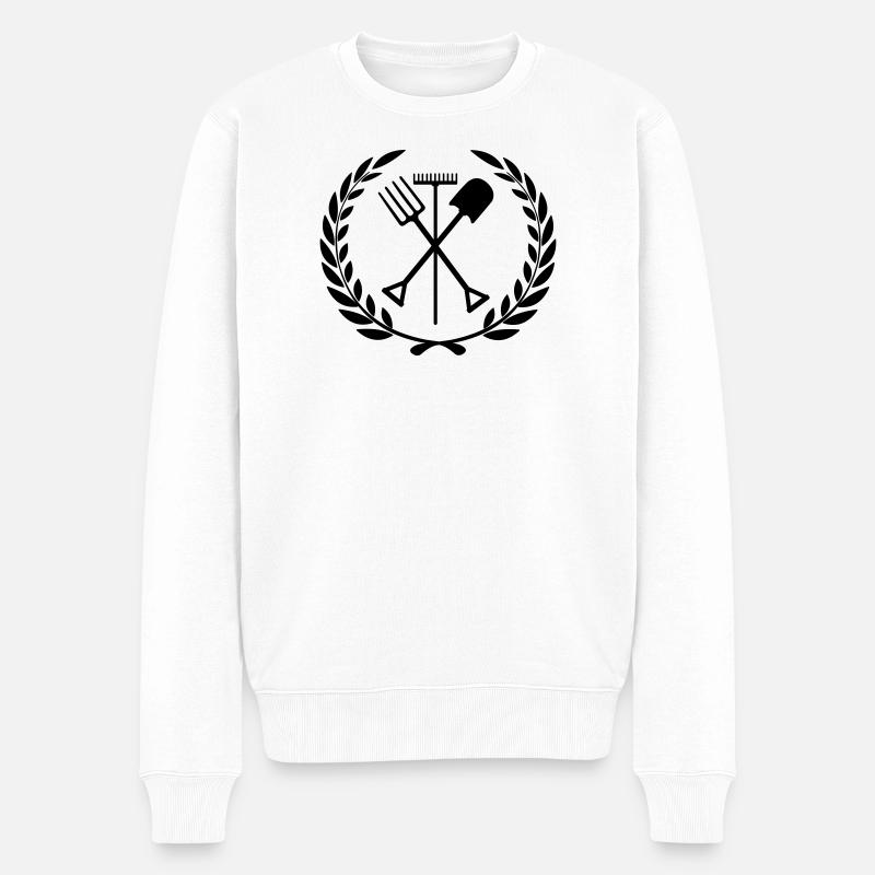 Gartengeräte Rechen, Schaufel, Mistgabel - Männer Premium Bio Pullover - Weiß