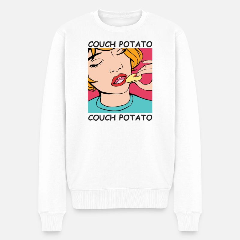 Couchpotato Popart Snack - Männer Premium Bio Pullover - Weiß