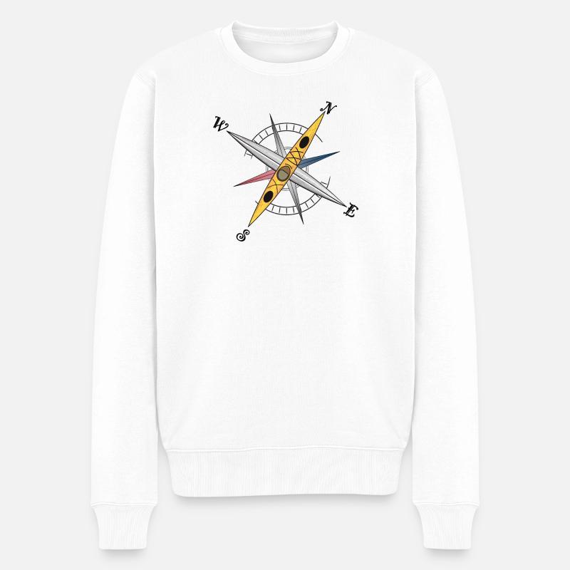Cooles Kajak Design mit Kompassrose, gelbes Kayak - Männer Premium Bio Pullover - Weiß