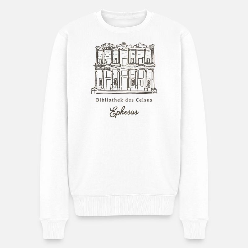 Ephesos, Türkei, Fassade der Bibliothek des Celsus - Männer Premium Bio Pullover - Weiß