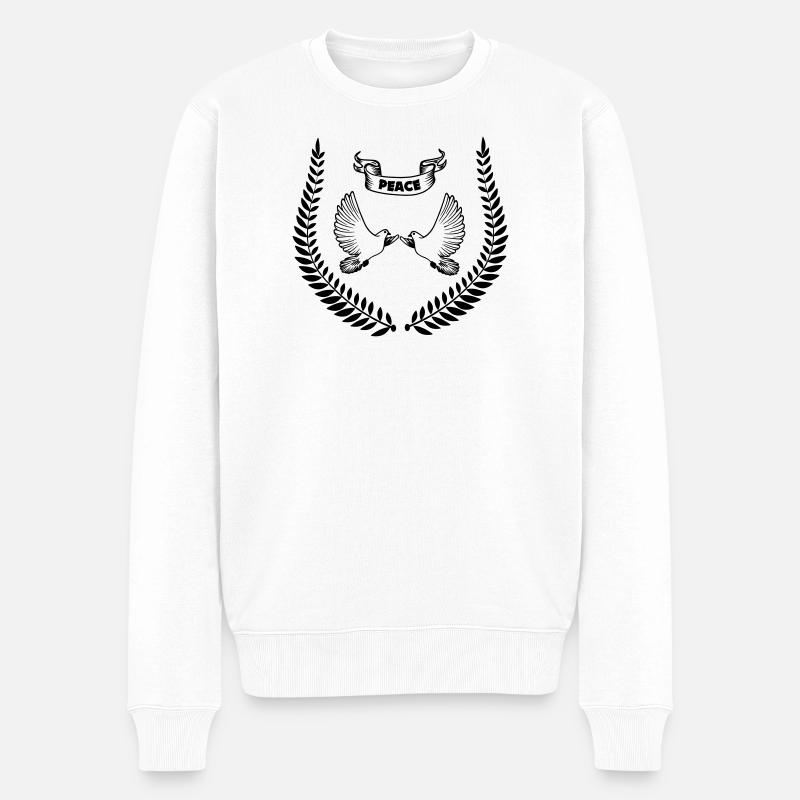 Friedenstauben im Lorbeerkranz - Männer Premium Bio Pullover - Weiß