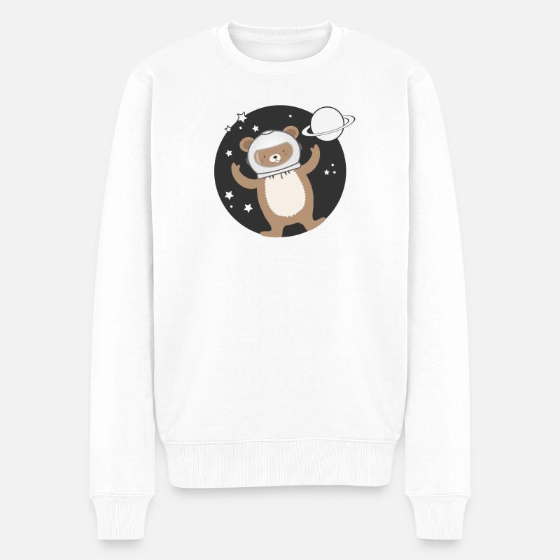 niedlicher Astronauten Bär im comic Stil - Männer Premium Bio Pullover - Weiß