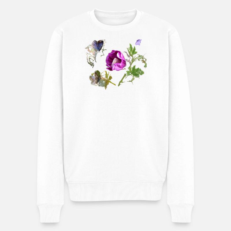 Papillons bleus à la mauve - Pull Premium bio Homme - blanc