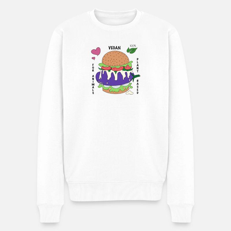 Vegan Burger Poster - Männer Premium Bio Pullover - Weiß
