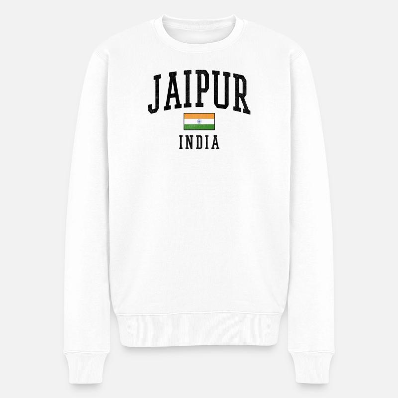 Jaipur Indien Flaggenmotiv Grafik - Männer Premium Bio Pullover - Weiß