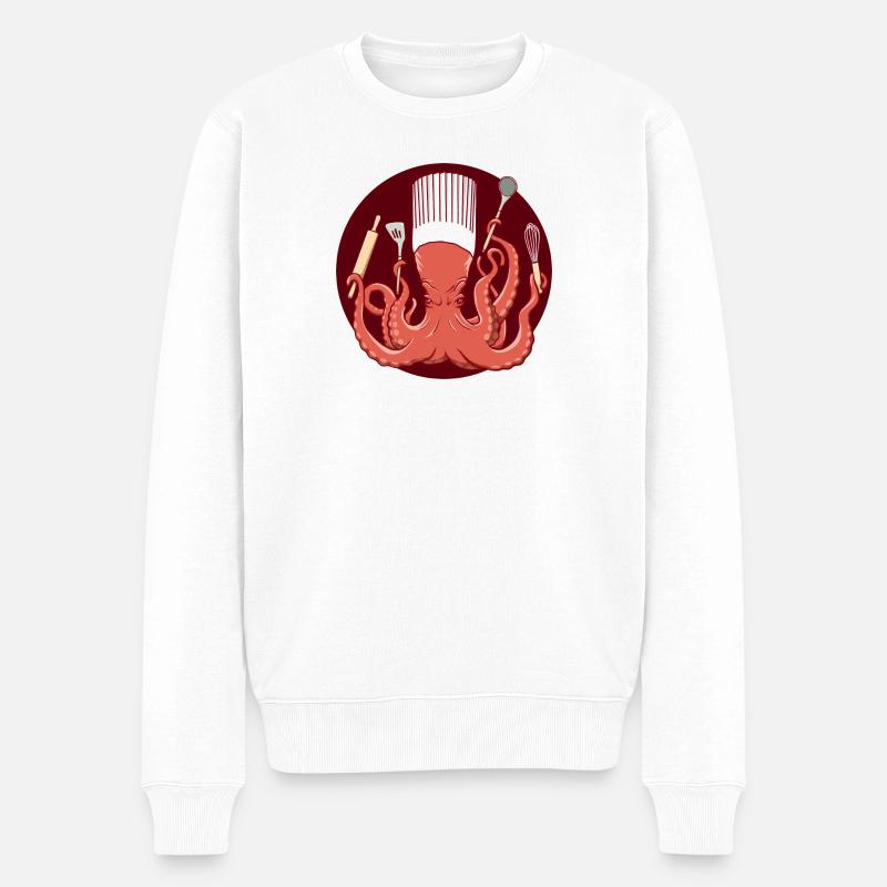 Octopus Chef de Cuisine - Männer Premium Bio Pullover - Weiß