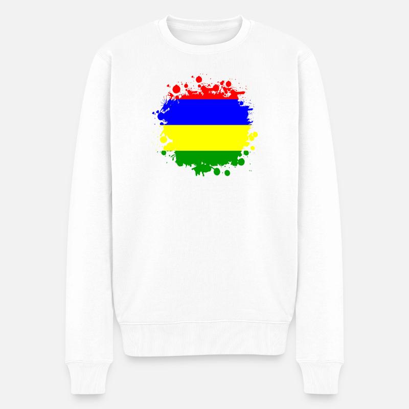 Mauritius Klecks Flaggen Design - Männer Premium Bio Pullover - Weiß
