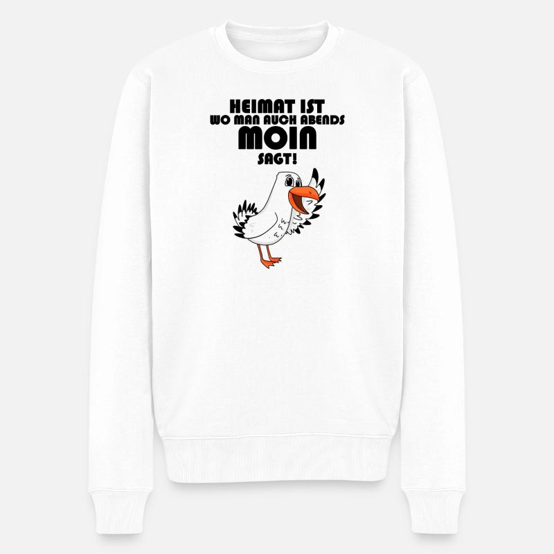 Nordsee Plattdeutsch Spruch Moin Möwe - Männer Premium Bio Pullover - Weiß