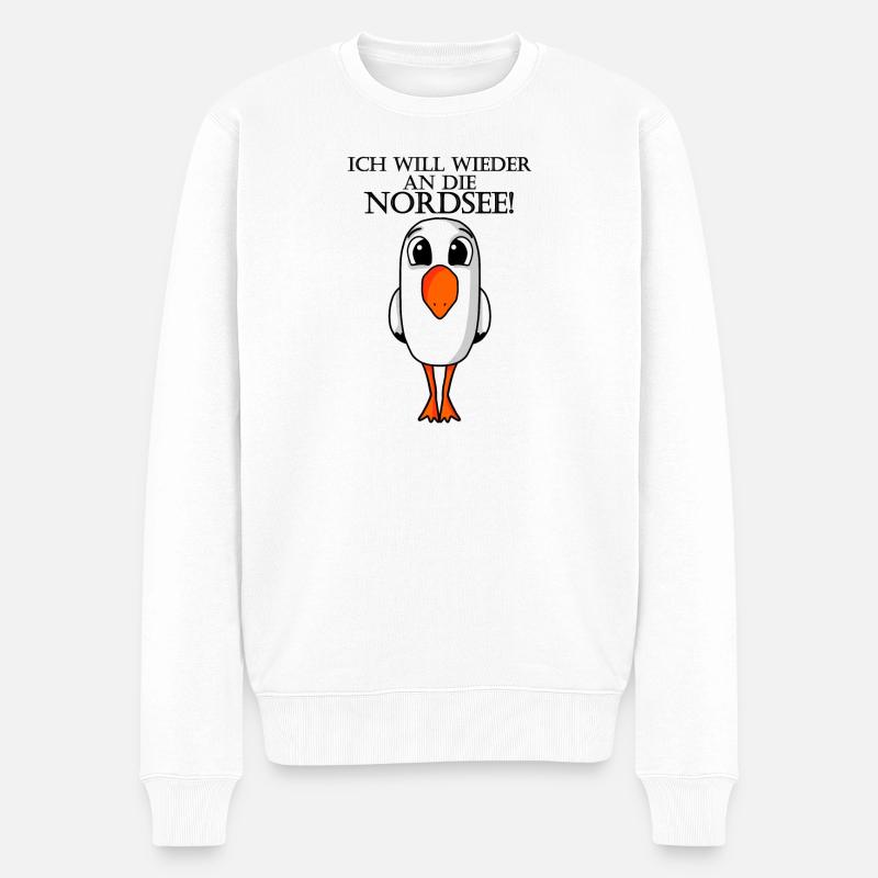 Nordsee Plattdeutsch Spruch Moin Möwe - Männer Premium Bio Pullover - Weiß