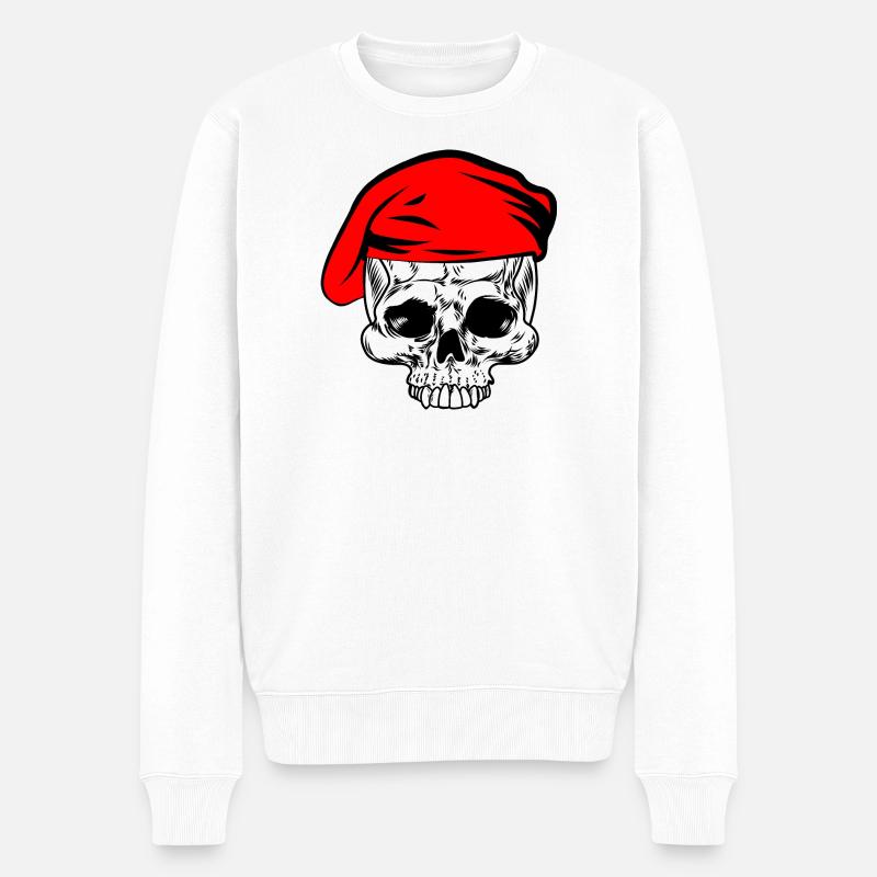Skelettrotes Barett - Männer Premium Bio Pullover - Weiß