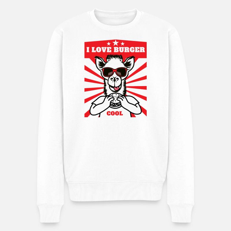 J’aime Burger Lama Dessin animé Graphique - Pull Premium bio Homme - blanc