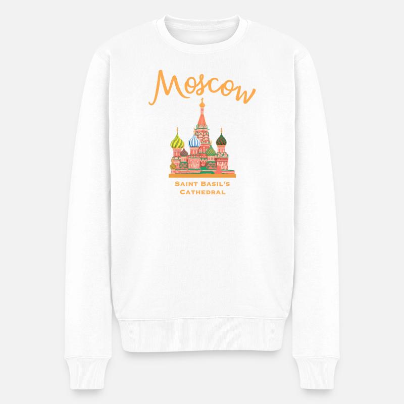 Moskau, Basilius Kathedrale, Wahrzeichen Zeichnung - Männer Premium Bio Pullover - Weiß