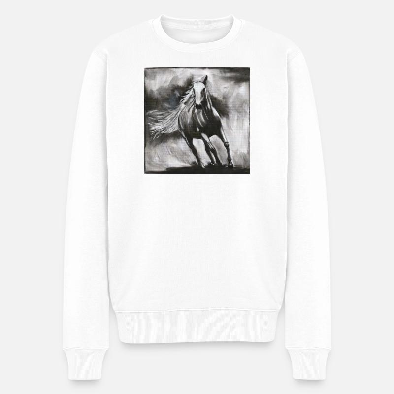 Pferd im Wind – kraftvolle Wildpferd Skizze - Männer Premium Bio Pullover - Weiß