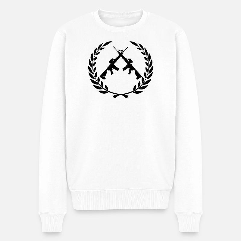 Gewehre im Lorbeerkranz - Männer Premium Bio Pullover - Weiß